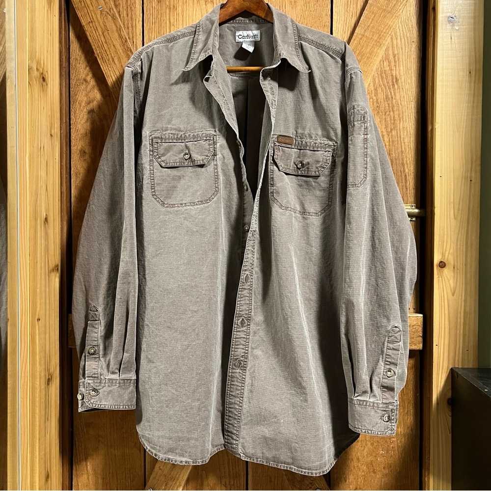 👨‍💼CARHARTT Long Sleeve Casual Outdoors Mens Brown XXL Button Up Utility Shirt